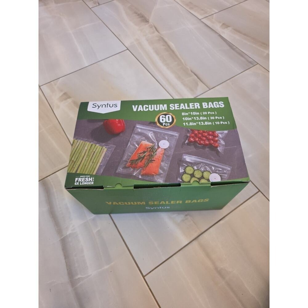 Syntus Vacuum Sealer Bags for Food, 60 Count Quart 8 x 10 10 x 13.8 11.8 x 14